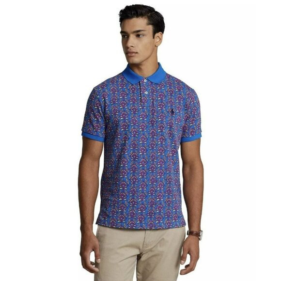 Polo Ralph Lauren Shirt Mens M Blue Floral All Over Print Bohemian Lotus Golf - Picture 1 of 9